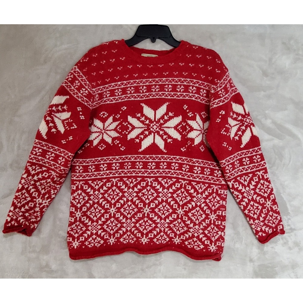 Vintage Sonoma Knit Sweater Womens L Red Wool Blend Snowflakes Fair Isle‎ Nordic
